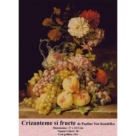 Goblen set de vanzare Crizanteme si fructe de Pauline Von Koudelka