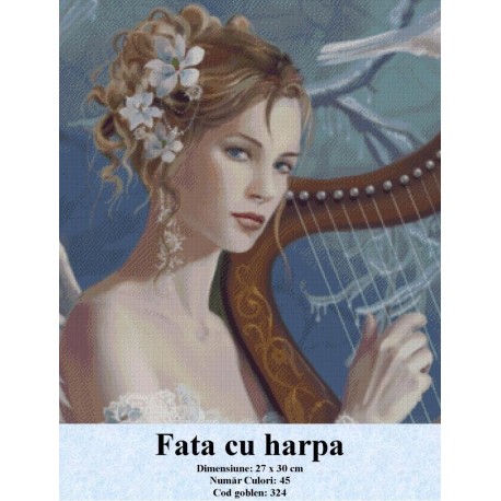 Model goblen Fata cu harpa