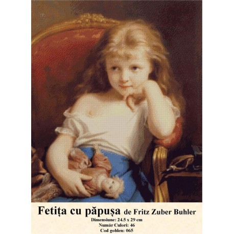 Goblen set de vanzare Fetita cu papusa de Fritz Zuber Buhler