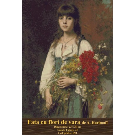 Goblen Fata cu flori de vara de A. Harlmoff