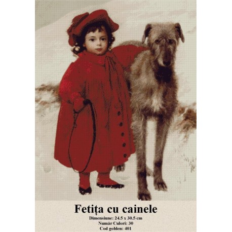 Model goblen Fetita cu cainele