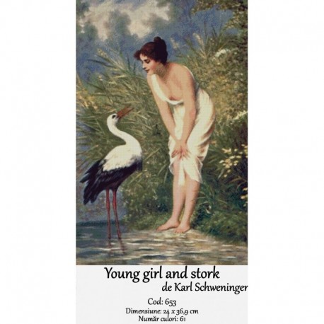 Set Goblen Young girl and stork