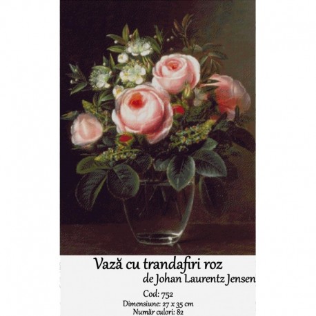 Model goblen Vaza cu trandafiri roz