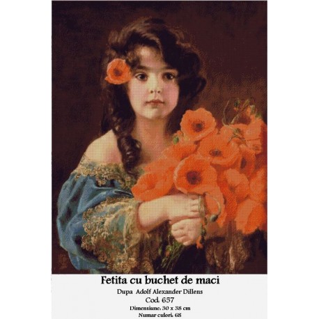 Set Goblen - Fetita cu buchet de maci