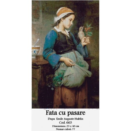 Set goblen -  Fata cu pasare dupa Emile Auguste Hublin