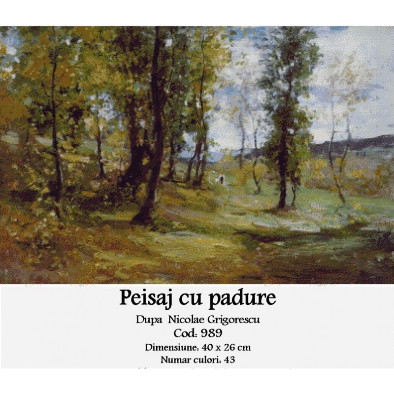Set goblen - Peisaj cu padure dupa Nicolae Grigorescu