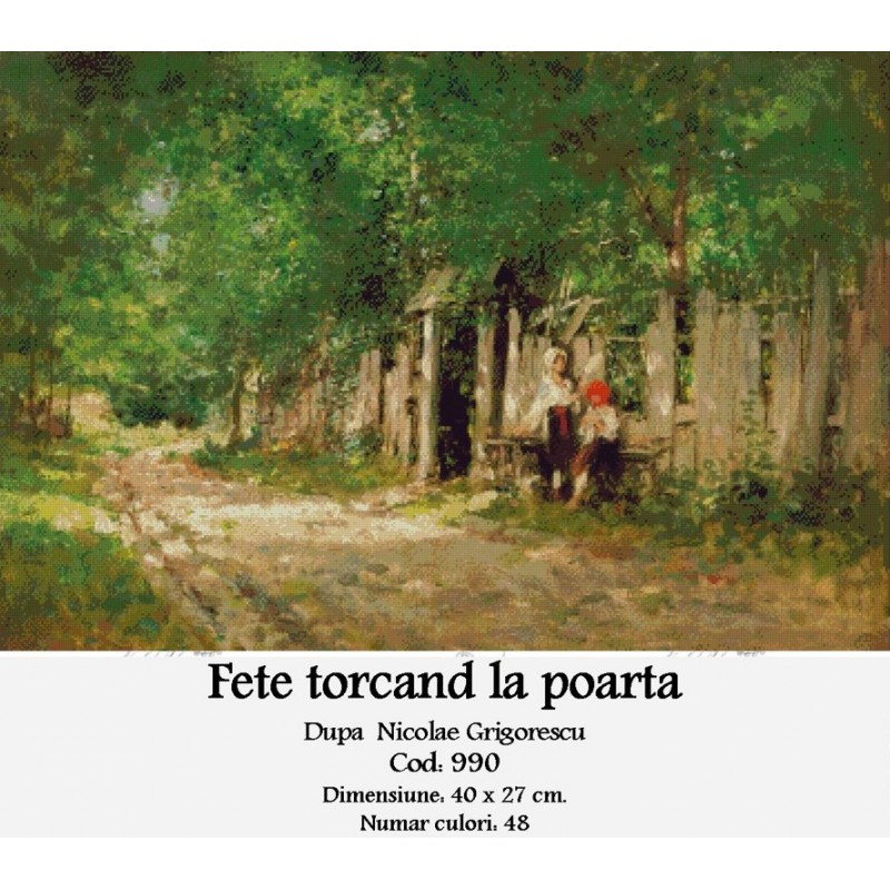 set goblen - Fete torcand la poarta dupa Nicolae Grigorescu