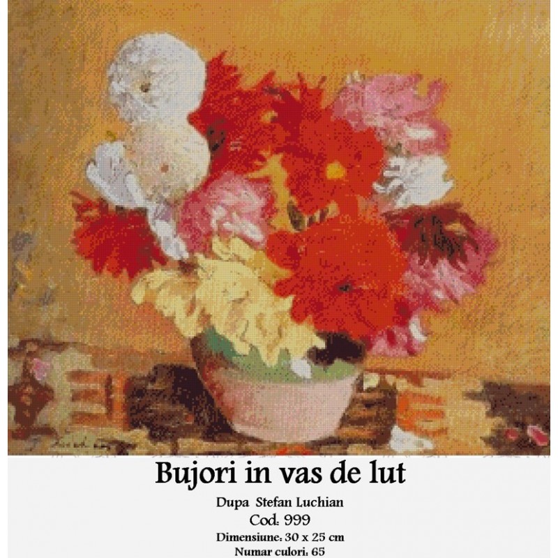 Set goblen - Bujori in vas de lut dupa Stefan Luchian