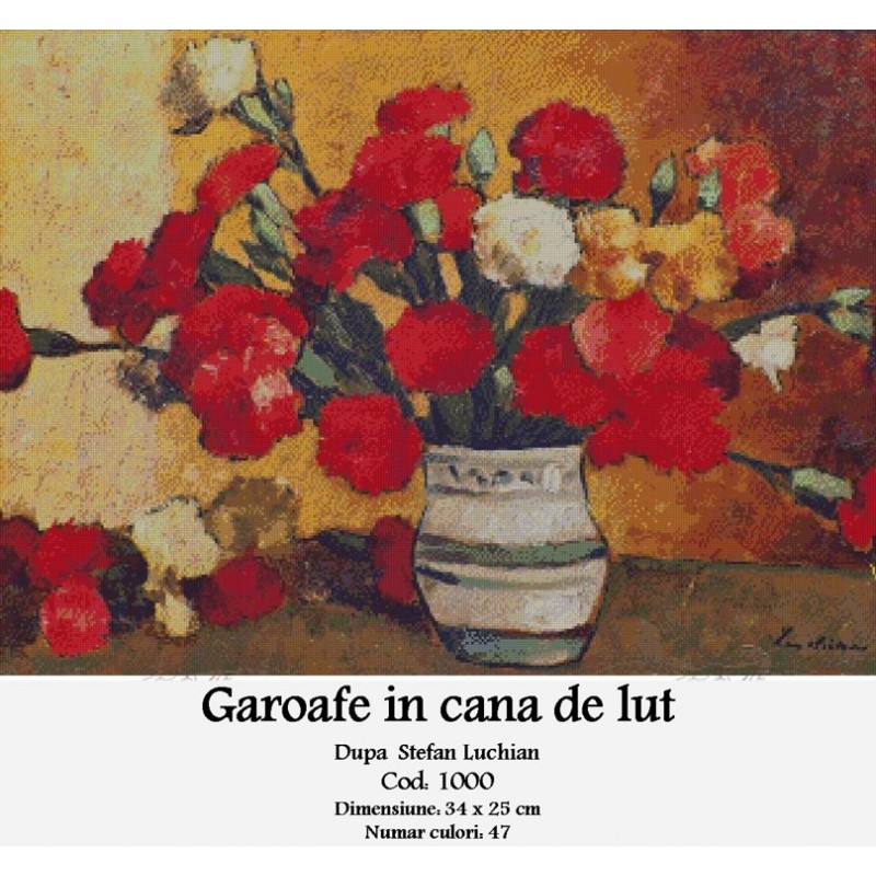 Set goblen - Garoafe in cana de lut dupa Stefan Luchian